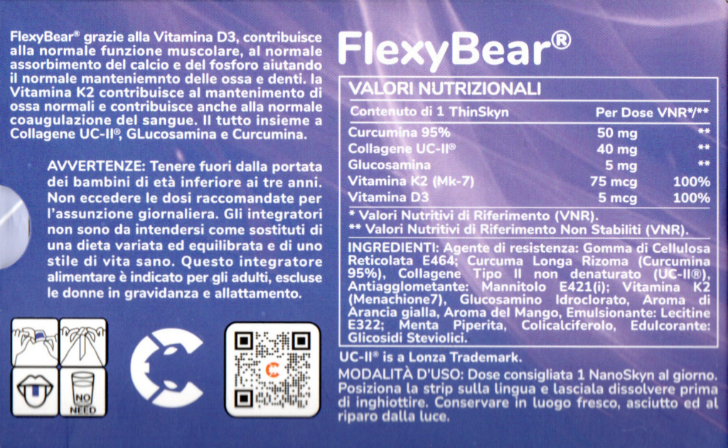 valori nutrizionali FlexyBear thinskyn Colony Global oral strip